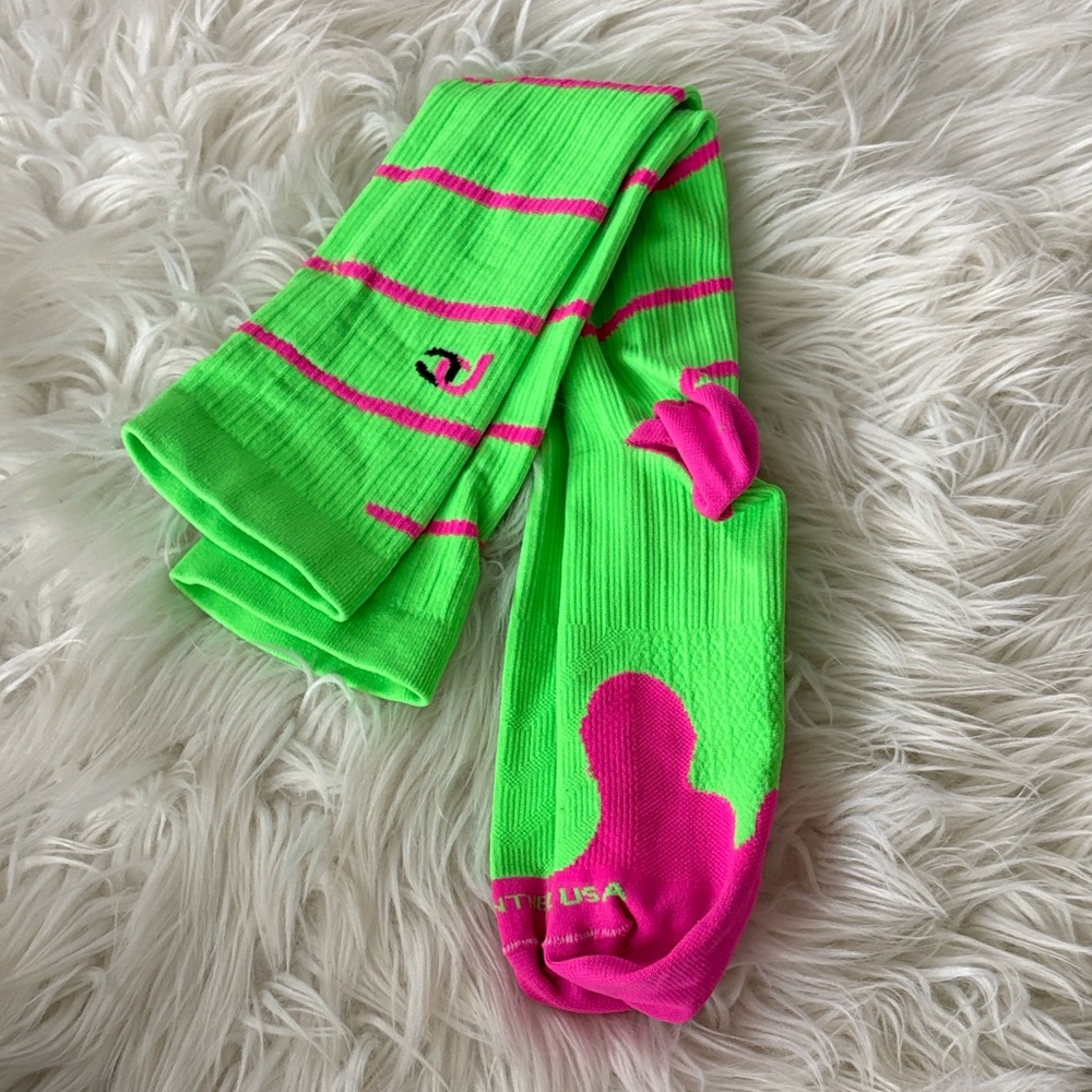 Bright Green and Pink compression Socks lg/xl